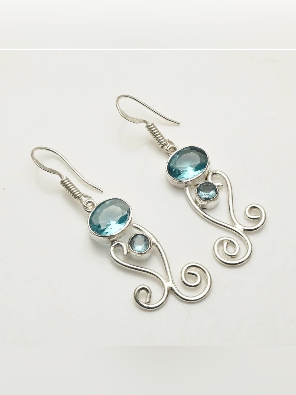 Blue Topaz Artisan Handcrafted Gemstone Drop Dangle Earrings